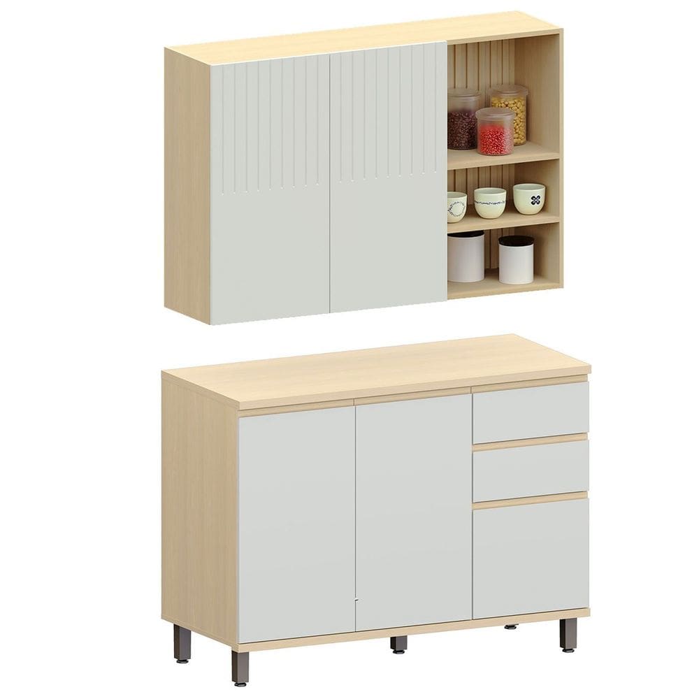 Kit Armário Aéreo com Nicho e Balcão de Cozinha 120 cm Aurora