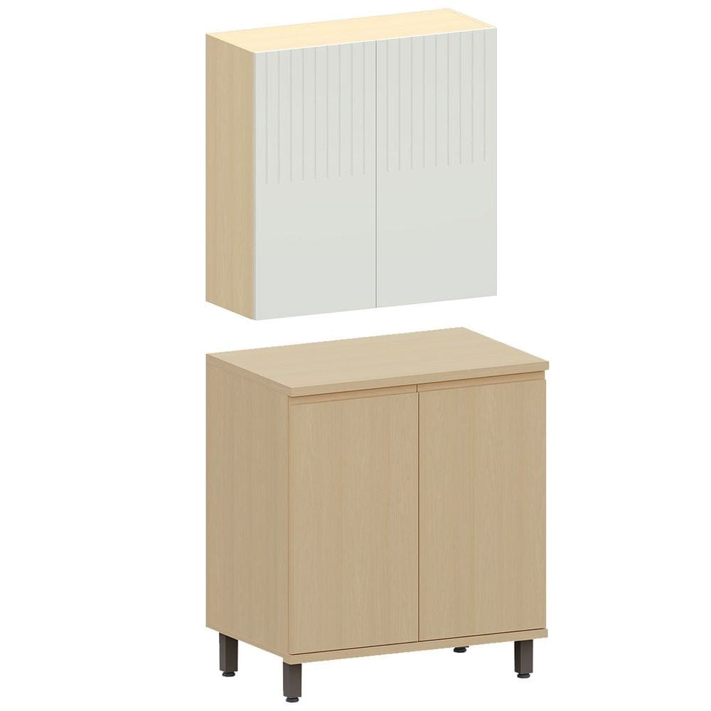 Kit Armário Aéreo e Balcão 2 Portas 80 cm Aurora