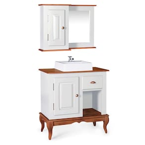 Gabinete para Banheiro com Cuba e Armário Espelheira Dália 3064 - Off White/Imbuia Glazer