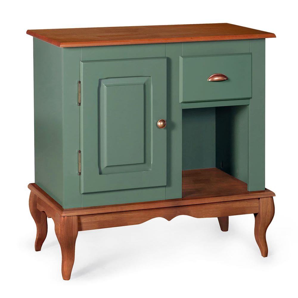 Gabinete para Banheiro 1 Porta 1 Gaveta com Pés Luiz XV Dália 3064 - Verde Musgo/Imbuia Glazer