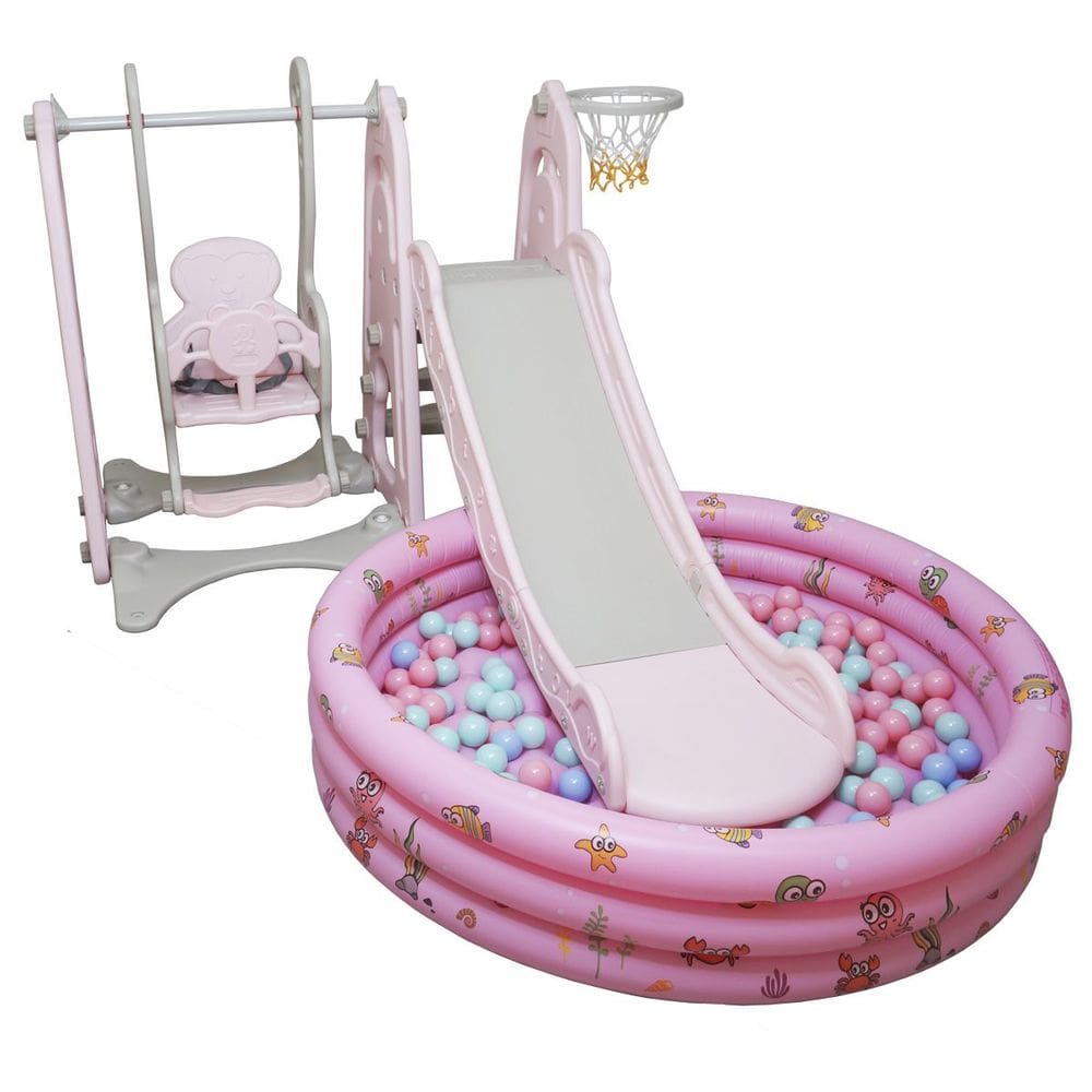 Playground Infantil 4 em 1 Escorregador Balanço Cesta Basquete Piscina Bolinha Importway BWPLP-4X1