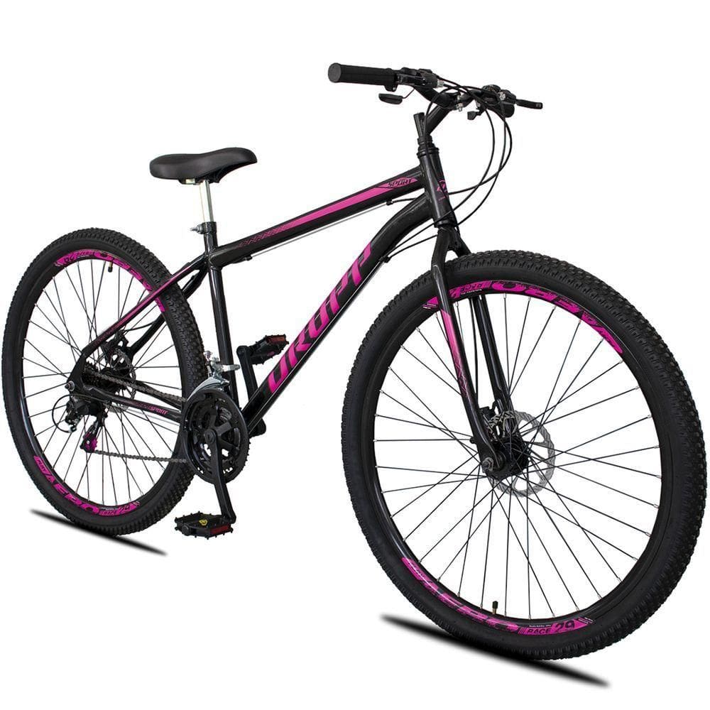 Bicicleta Aro 29 Dropp Sport Aero Aço Carbono 21 Vel Marchas Freio A Disco - Preto e Rosa