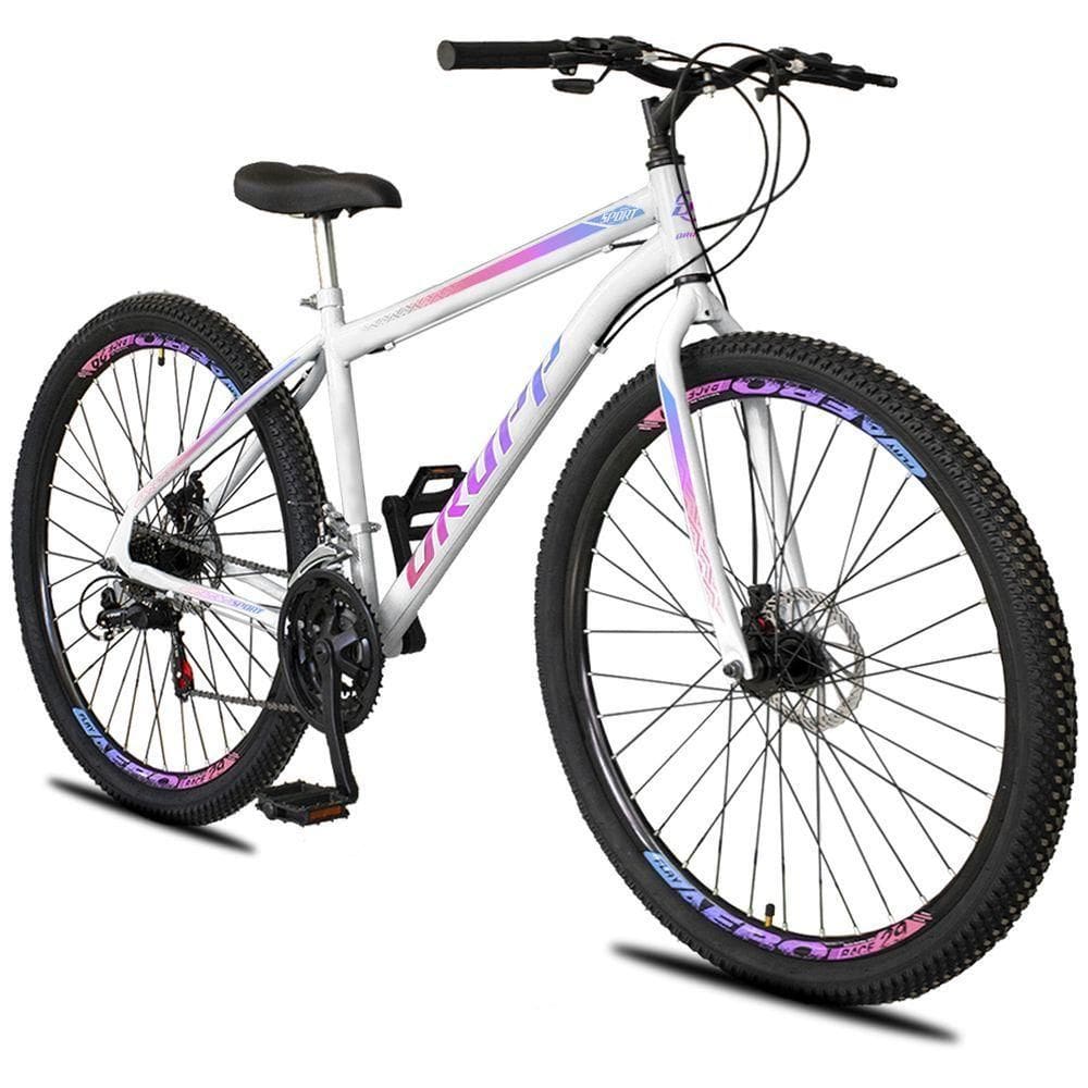 Bicicleta Aro 29 Dropp Sport Aero Aço Carbono 21 Vel Marchas Freio A Disco - Branco e Azul