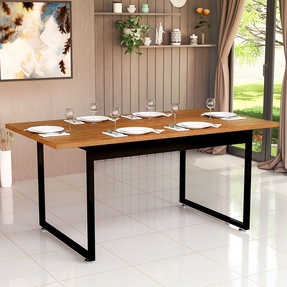 Mesa De Jantar Estilo Industrial Luxo Pés de Ferro Tampo em MDF 160x80cm Para Sala E Cozinha Área Gourmet