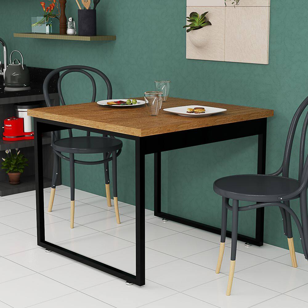 Mesa Quadrada para Cozinha Compacta 80cm Design Moderno em Ferro e MDF