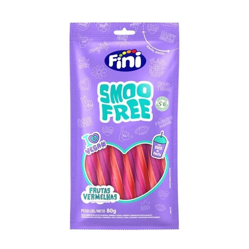 Balas Fini Tubes Smoofree Vegan Frutas Vermelhas 80g