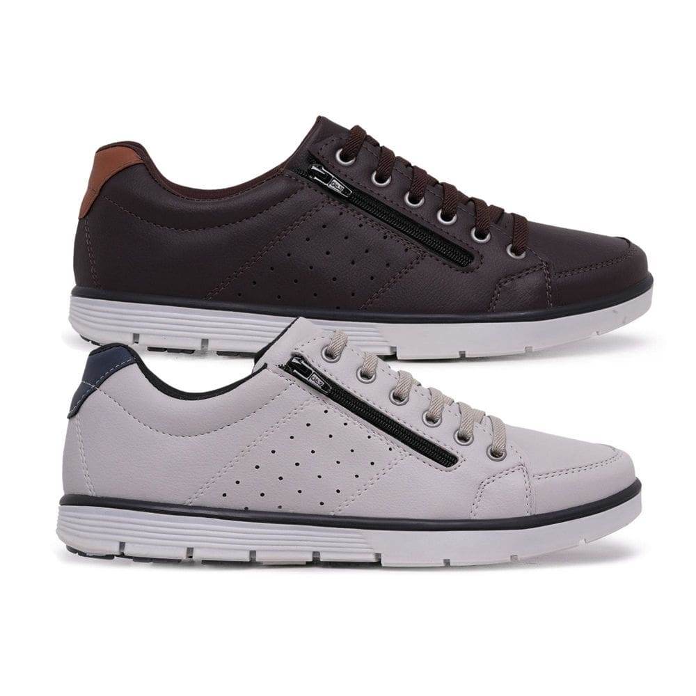 Kit 2 Sapatenis Casual Social Conforto com  Zíper e Cadarço