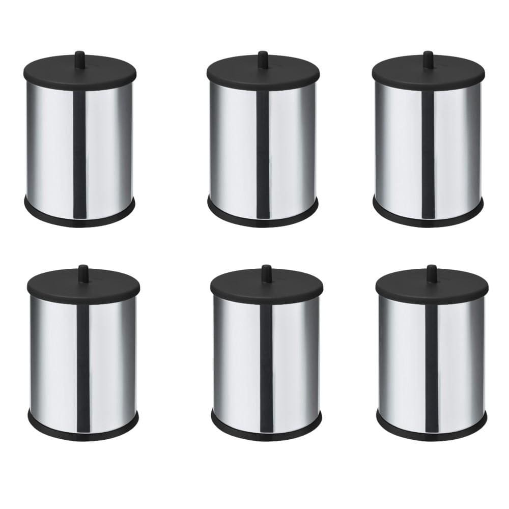 Kit 6 Lixeiras em Inox 3,2 Litros com Tampa Simples e Fundo Preto Linha Home Cor Preto - Martinazzo