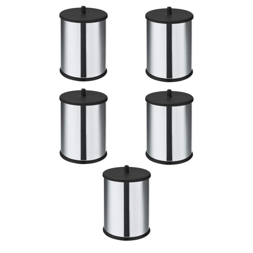 Kit 5 Lixeiras em Inox 3,2 Litros com Tampa Simples e Fundo Preto Linha Home Cor Preto - Martinazzo