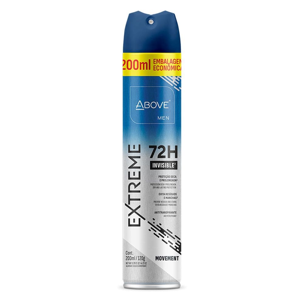 Desodorante Above Men Extreme Invisible Movement Aerossol Antitranspirante 72h 200ml
