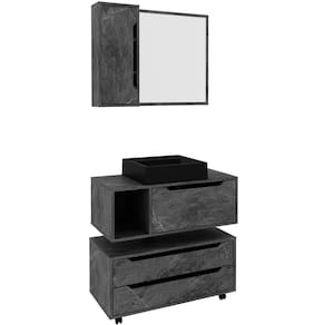 Kit Gabinete Balcão e Espelheira de Banheiro Cuba Karina