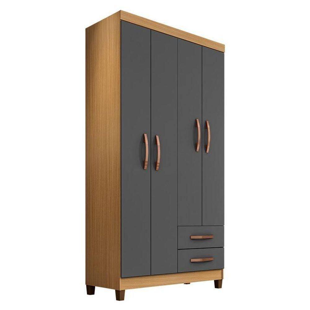 Guarda Roupa Solteiro Modena 4 Portas Carvalho Americano Grafite - Incorplac