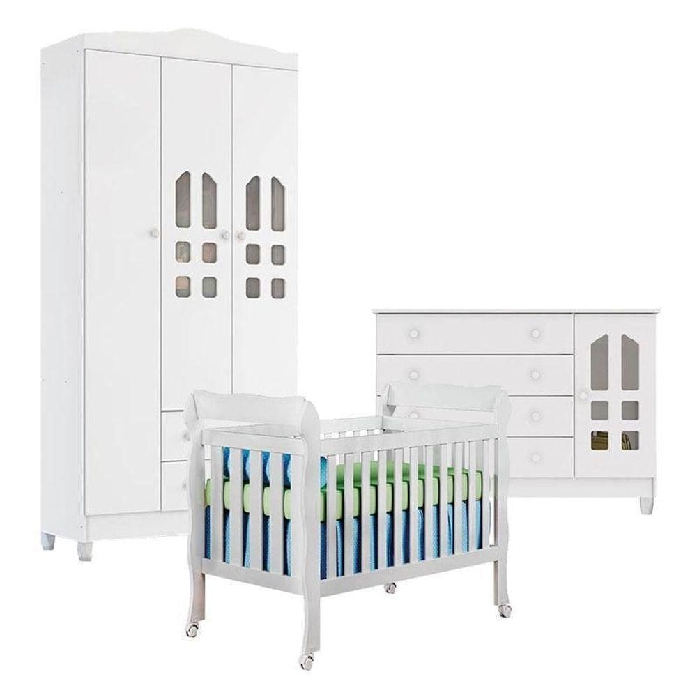 Quarto De Bebê New Selena 3 Portas Com Berço Lila E Cômoda Gran Selena Branco Brilho – Carolina Móveis