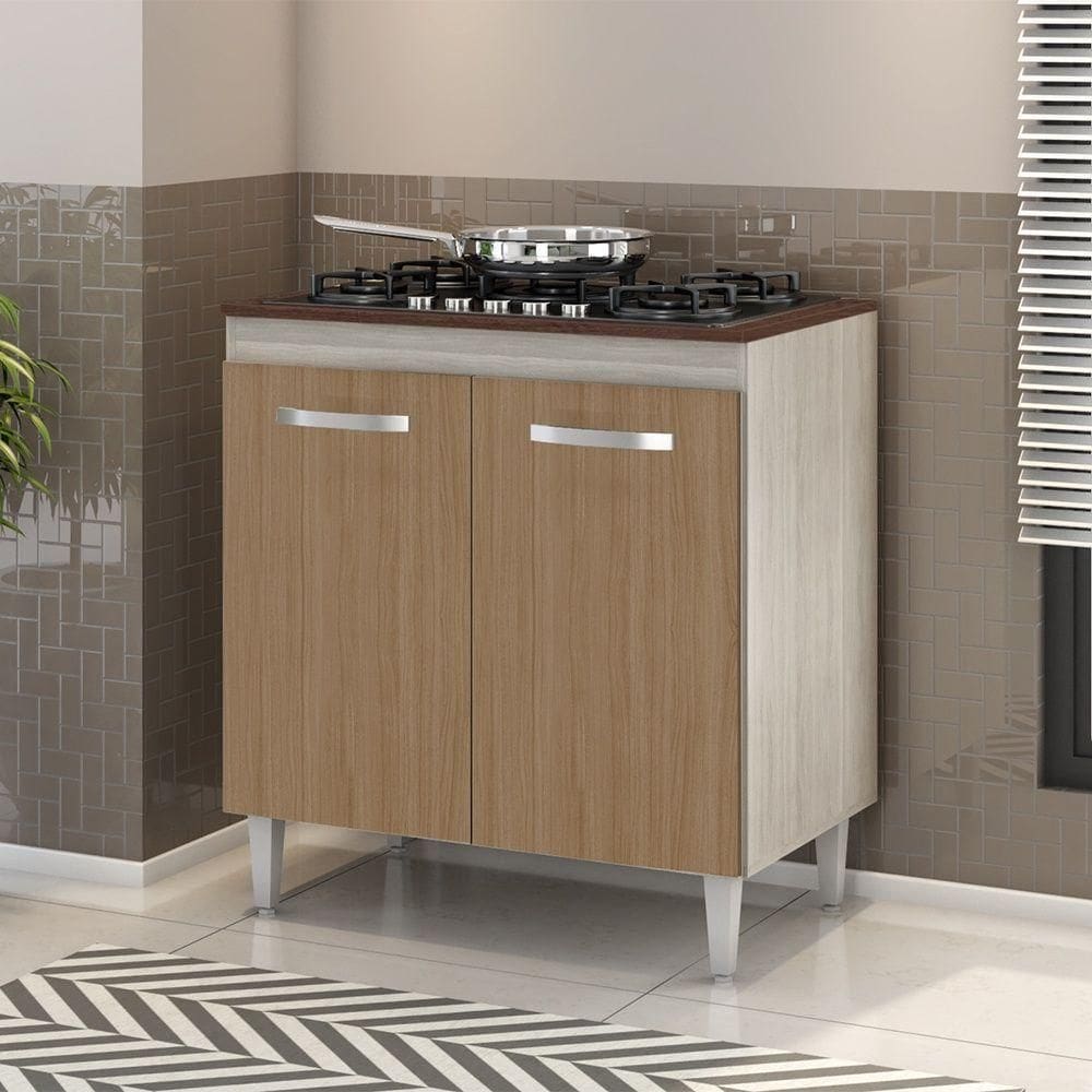 Balcão Para Cooktop 4 E 5 Bocas 2 Portas Montana Elmo/marrom Hr Móveis