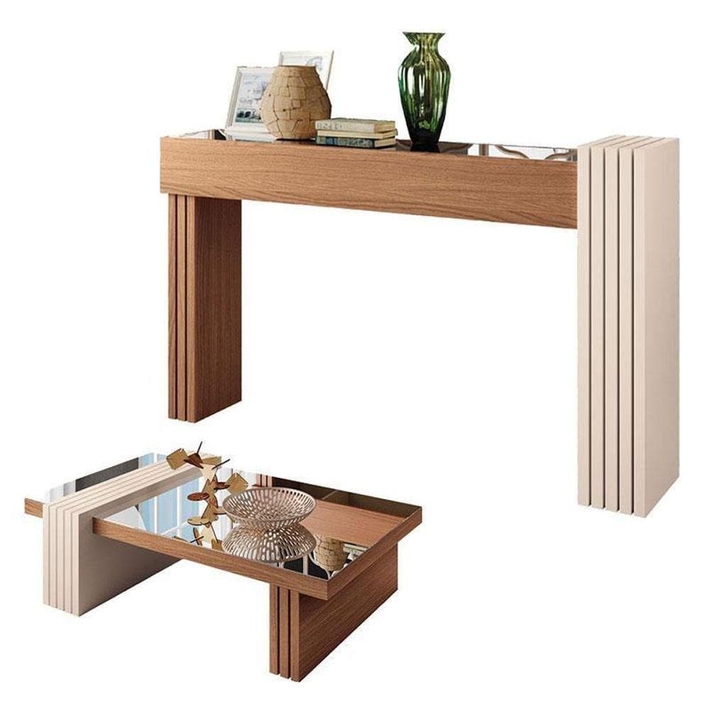 Aparador Astro E Mesa De Centro Luna Nature Off White Com Espelho – Hb Móveis