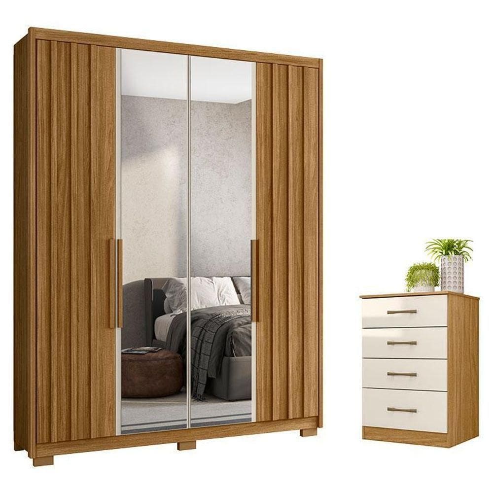 Guarda Roupa Solteiro Califórnia E Cômoda Ms913 Freijó Off White Com Espelho – Moval