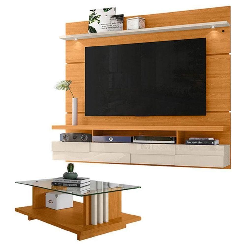 Estante Home Theater Suspenso Lana Com Mesa De Centro Frizz Cinamomo Off White - Madetec