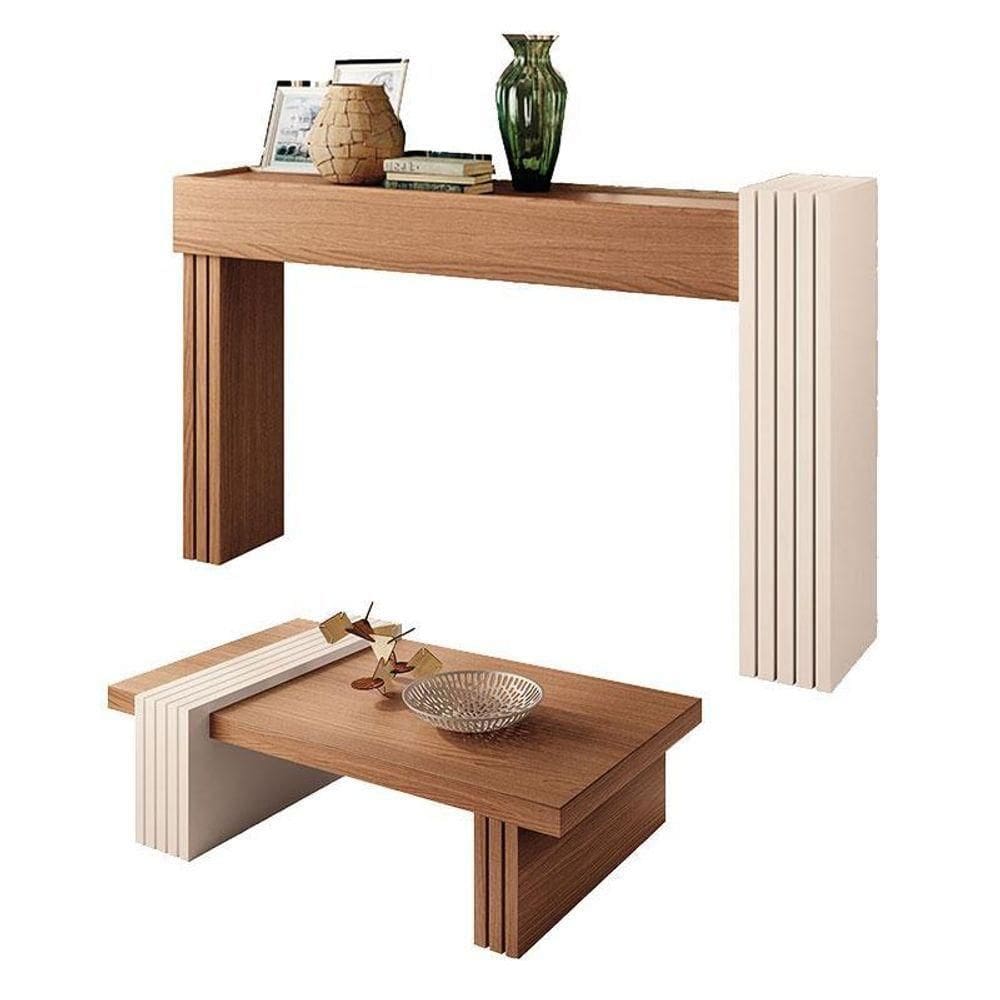 Aparador Astro E Mesa De Centro Luna Nature Off White – Hb Móveis