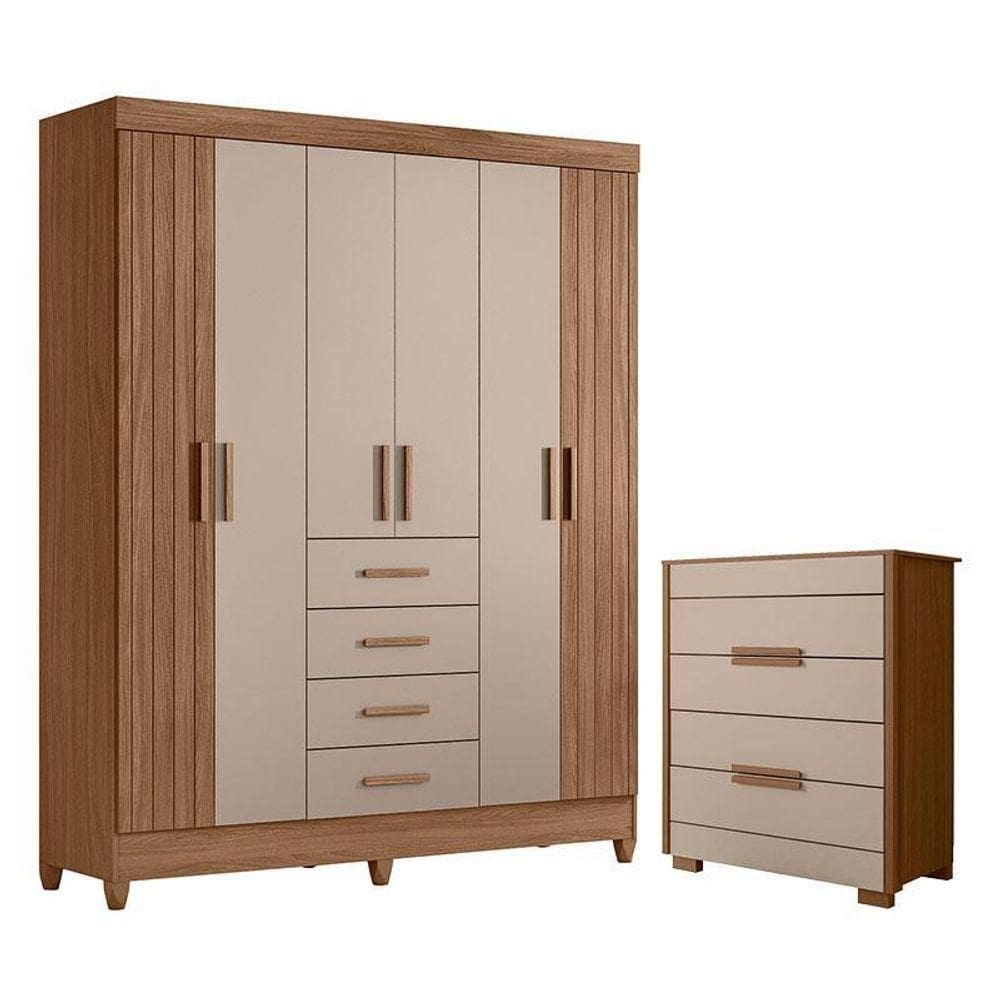 Guarda Roupa Solteiro Aruba E Cômoda Dhara Carvalho Fendi – Moval