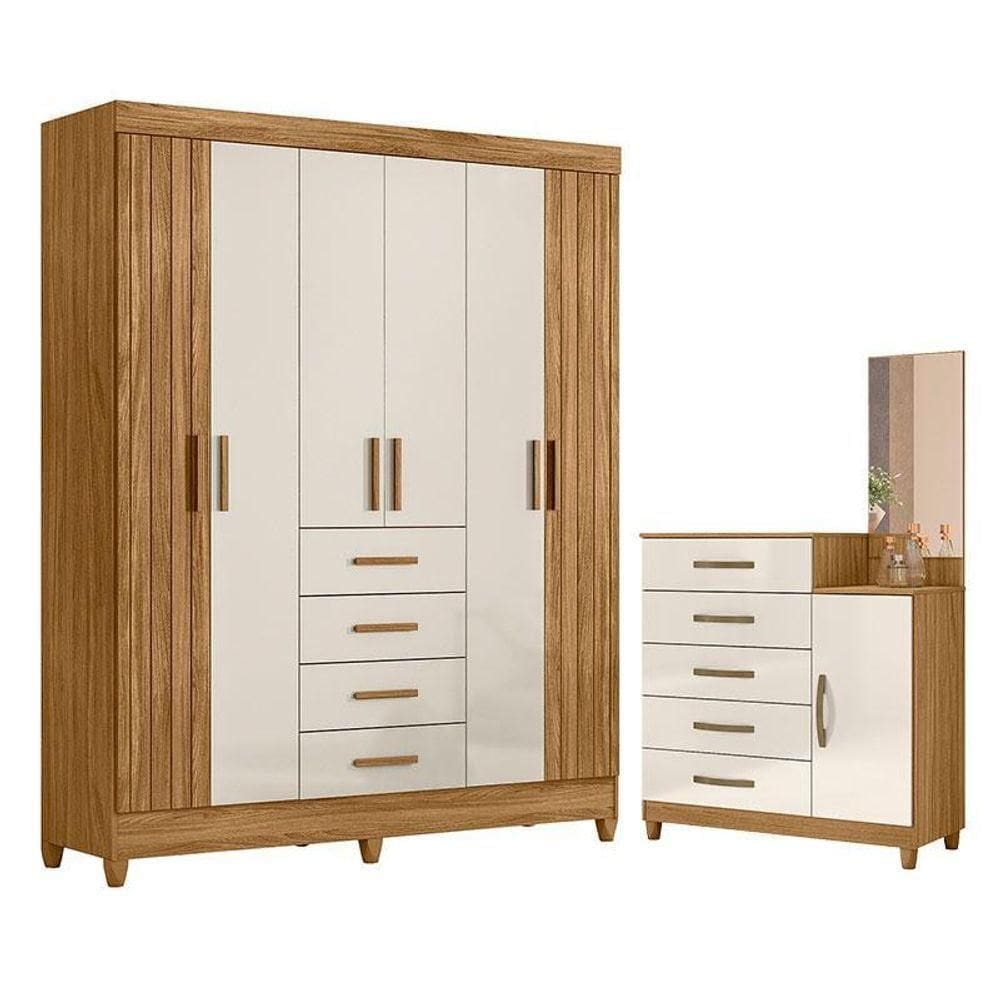 Guarda Roupa Solteiro Aruba E Cômoda Lisboa Freijó Off White – Moval