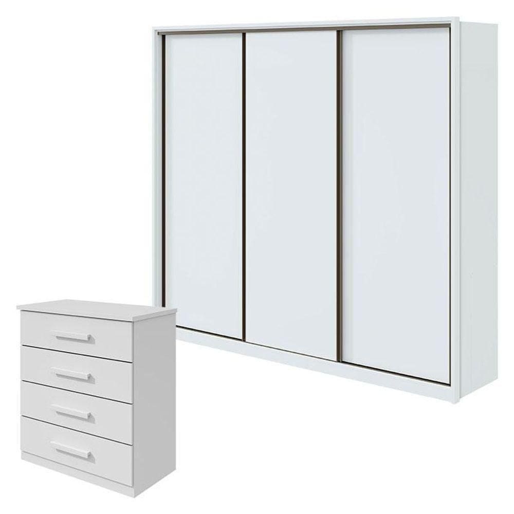 Guarda Roupa Spazio 270 E Cômoda Baião Branco Brilho - Lopas