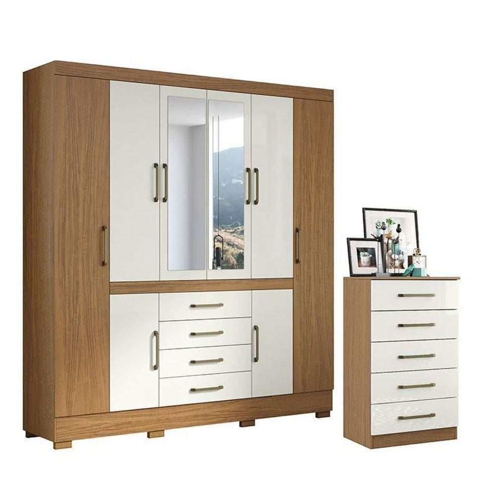 Cômoda 2014140 E Guarda Roupa Casal Nápole 2045149 Atacama Off White - Aramóveis