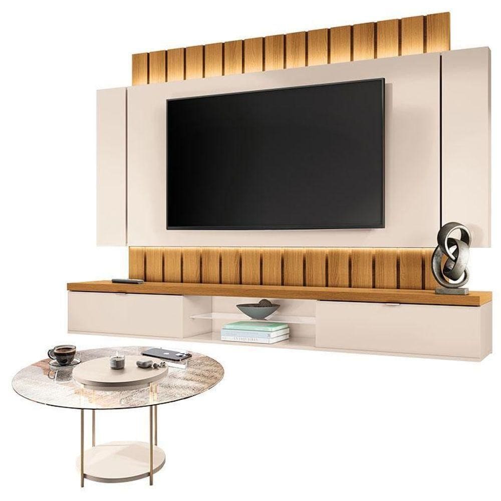 Home Suspenso Illusion Cinamomo Off White E Mesa De Centro Sky Com Tampo De Vidro Off White- Hb Móveis