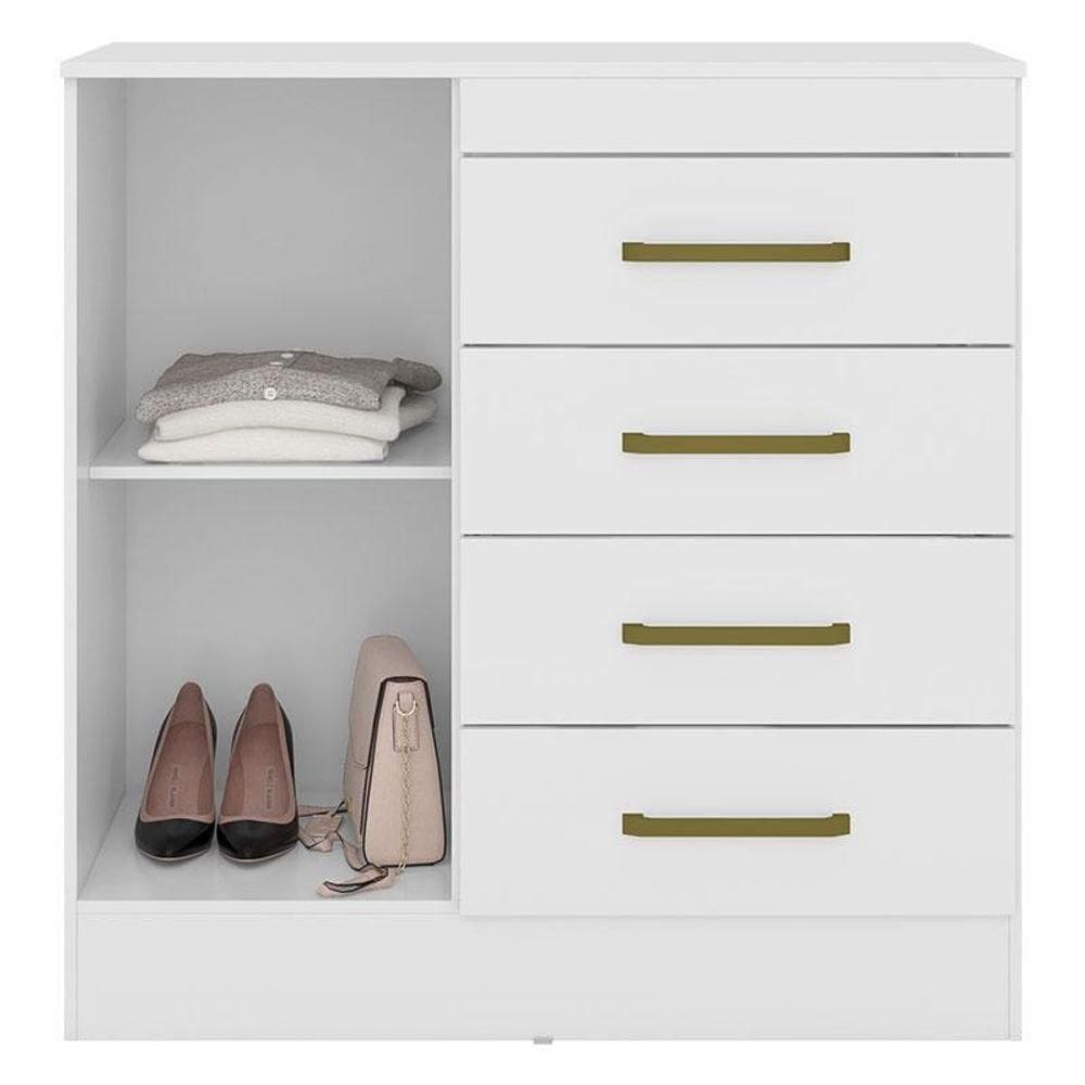 Cômoda Montevideu E Guarda Roupa Casal Venice 62780 Branco Brilho - Demóbile