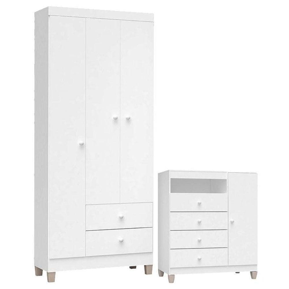 Cômoda E Guarda Roupa 3 Portas Ternura Baby Branco – Incorplac