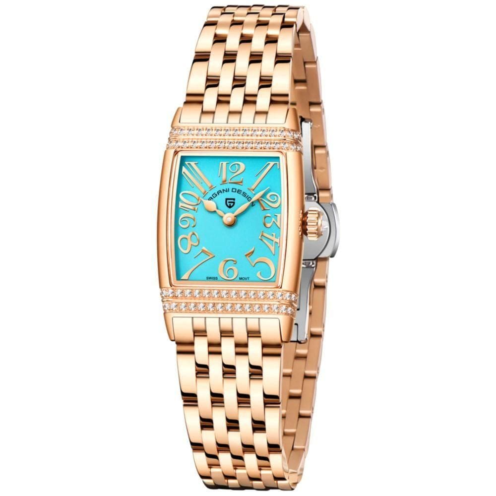 Relógio Feminino Quartzo Design Fino Elegante Com Strass Em Aço Inoxidavel Impermavel Azul Dourado
