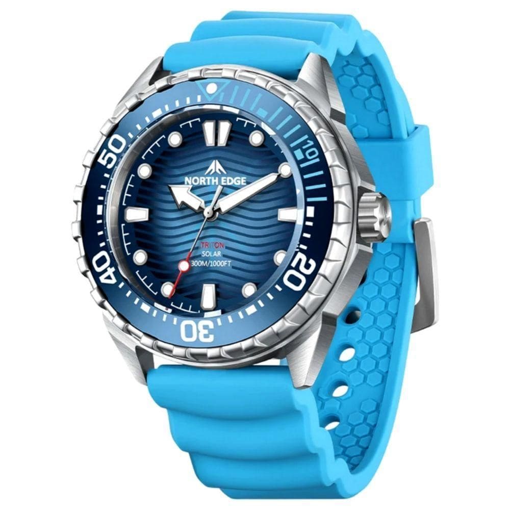 Relógio Masculino De Mergulho Triton Movido A Energia Solar A Prova D´agua Impermeavel Azul Claro
