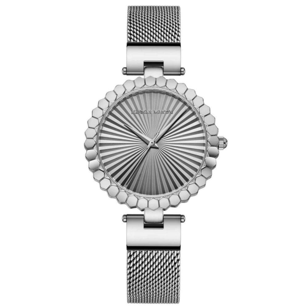Relógio Feminino Movimento Quartzo Pulseira Em Malha De Aço Inoxidável Casual Prateado