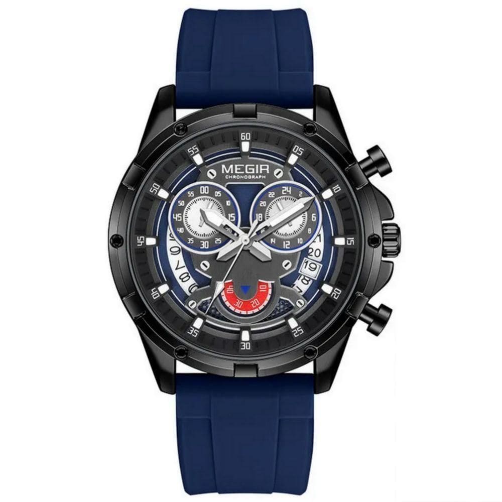 Relógio De Quartzo Masculino Com Pulseira De Silicone Esportivo A Prova D´agua Azul Marinho