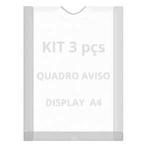 Displays Parede Folha A4 Petg Cristal Quadro Aviso Kit 3 Pçs