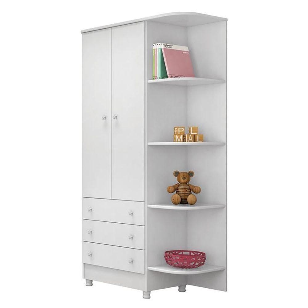 Guarda Roupa Infantil 2 Portas E 3 Gavetas Doce Sonho Branco Com Nicho E Pés - Qmovi Branco