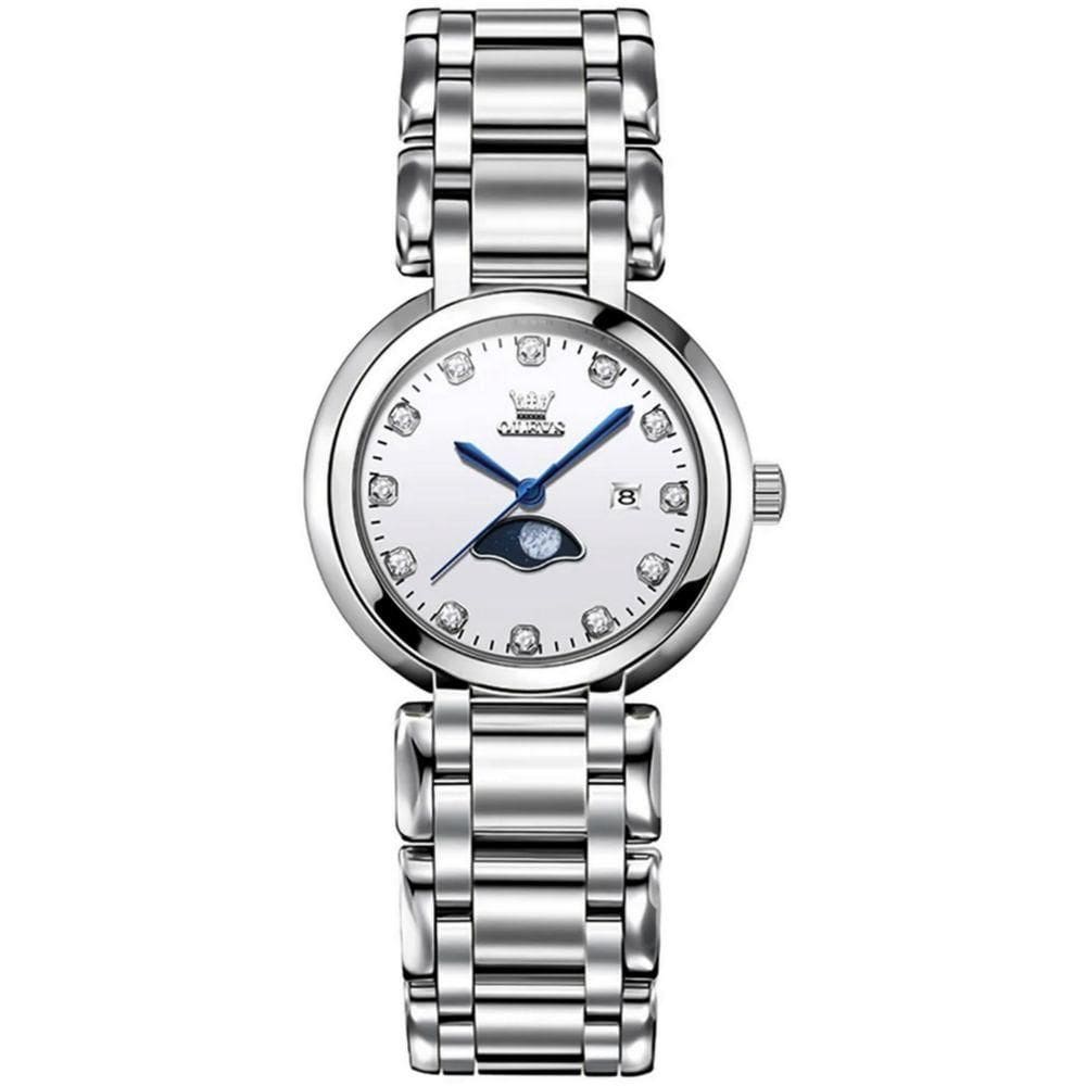 Relógio Feminino De Quartzo Minimalista Com Strass Em Aço Inoxidavel A Prova D´agua Prata