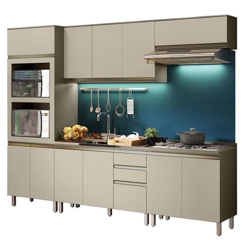 Cozinha Modulada Connect 5 Peças Duna/cristal Com Torre Quente 2 Fornos - Móveis Henn Duna/cristal