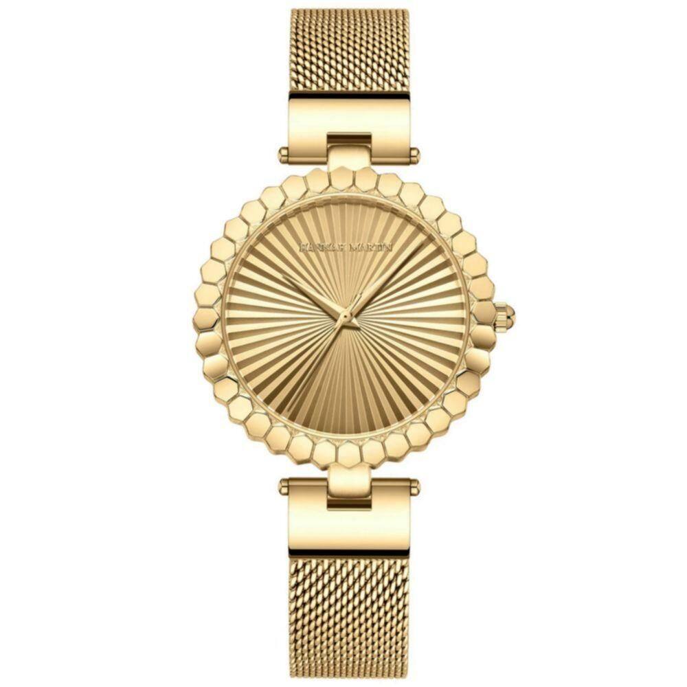Relógio Feminino Movimento Quartzo Pulseira Em Malha De Aço Inoxidável Casual Dourado