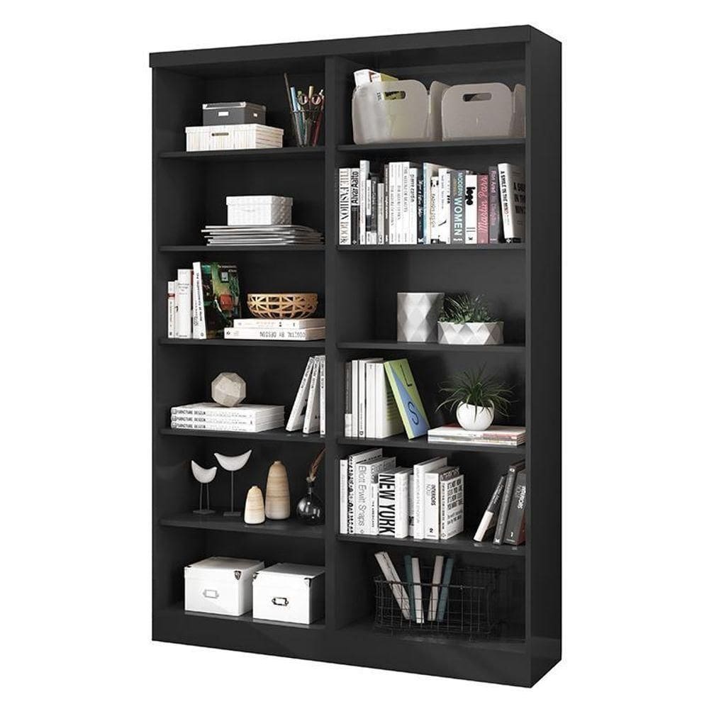 Conjunto 2 Estantes Livreiro Multiuso 1404 Preto Fosco - Qmovi Preto Fosco