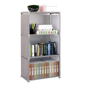 Estante Organizadora Porta Livros Com 4 Prateleiras Modular Brinquedos Quarto Banheiro Cozinha Sapateira Multiuso Cinza