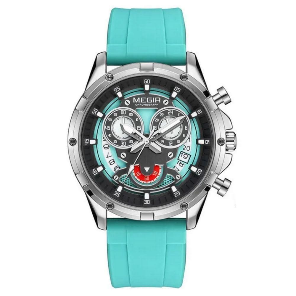 Relógio De Quartzo Masculino Com Pulseira De Silicone Esportivo A Prova D´agua Azul Claro