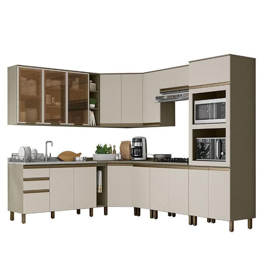 Cozinha Completa De Canto 11 Peças Connect Duna/cristal Torre Quente E Aéreo Vidro - Móveis Henn Duna/cristal