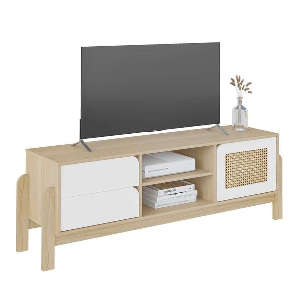 Rack Para Até 65 Polegadas 1 Porta 2 Gavetas Nature E Branco 160cm