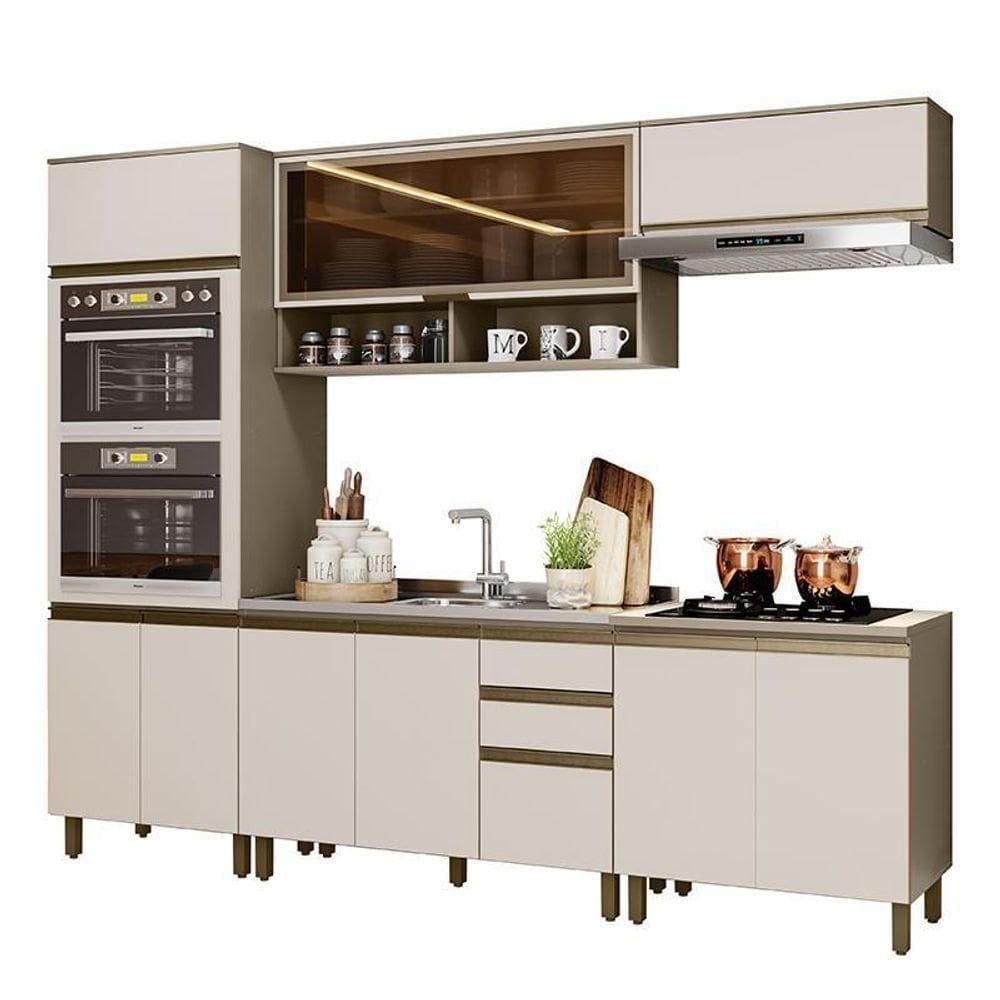 Cozinha Completa 5 Peças Connect Duna/cristal Com Aéreo Basculante Vidro - Móveis Henn Duna/cristal