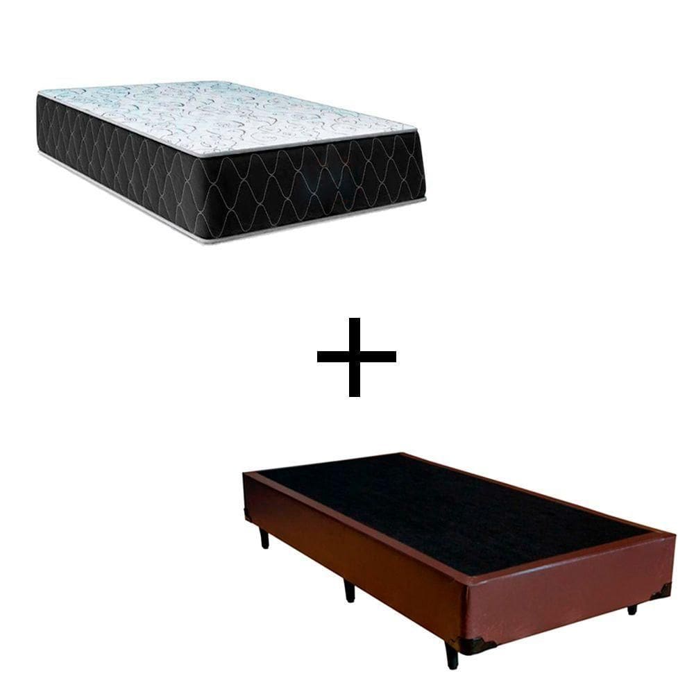 Cama Box Solteiro 88 Tecido Sintético Marrom Com Colchão Marrocos - Poliéster - Espuma D33 30cm