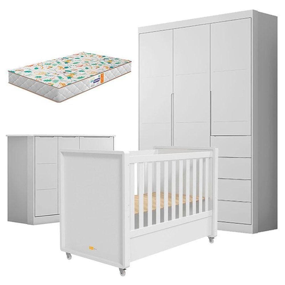 Quarto De Bebê Eloá Com Berço Americano Tutto New Branco Acetinado E Colchão Gazin – Phoenix Baby