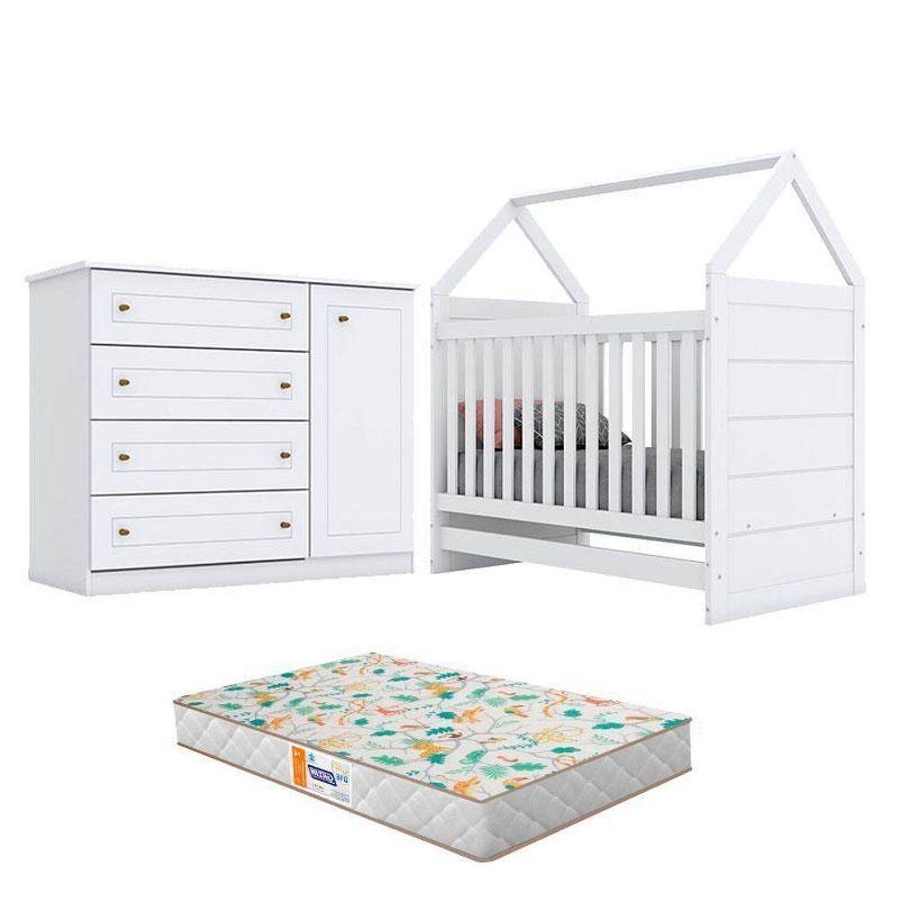 Berço Montessoriano Americano E Cômoda Infantil Mississipi Branco Com Colchão Gazin – Henn