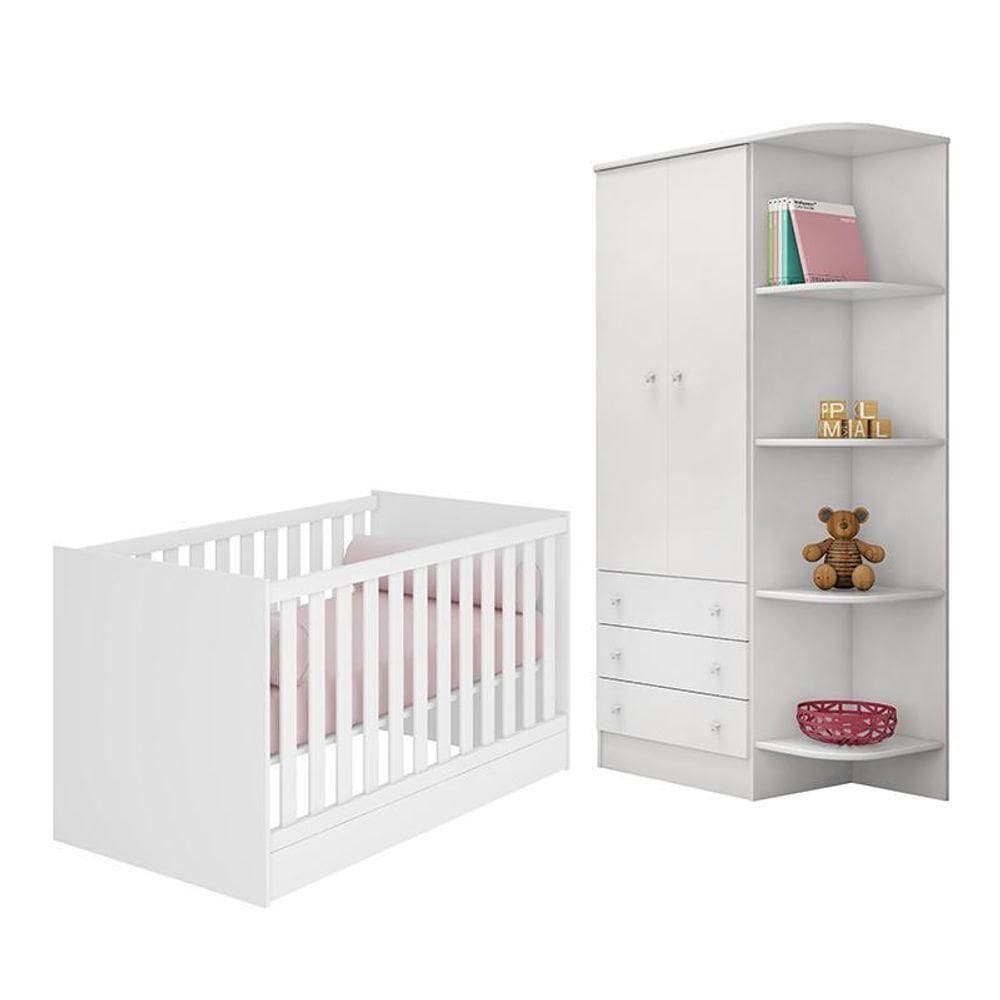 Jogo De Quarto Infantil Doce Sonho Com Guarda Roupa 2 Portas E Berço Mini Cama Branco - Qmovi Branco