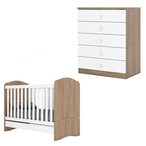 Berço Bala De Menta E Cômoda Infantil Pique-esconde Rústico Branco - Henn