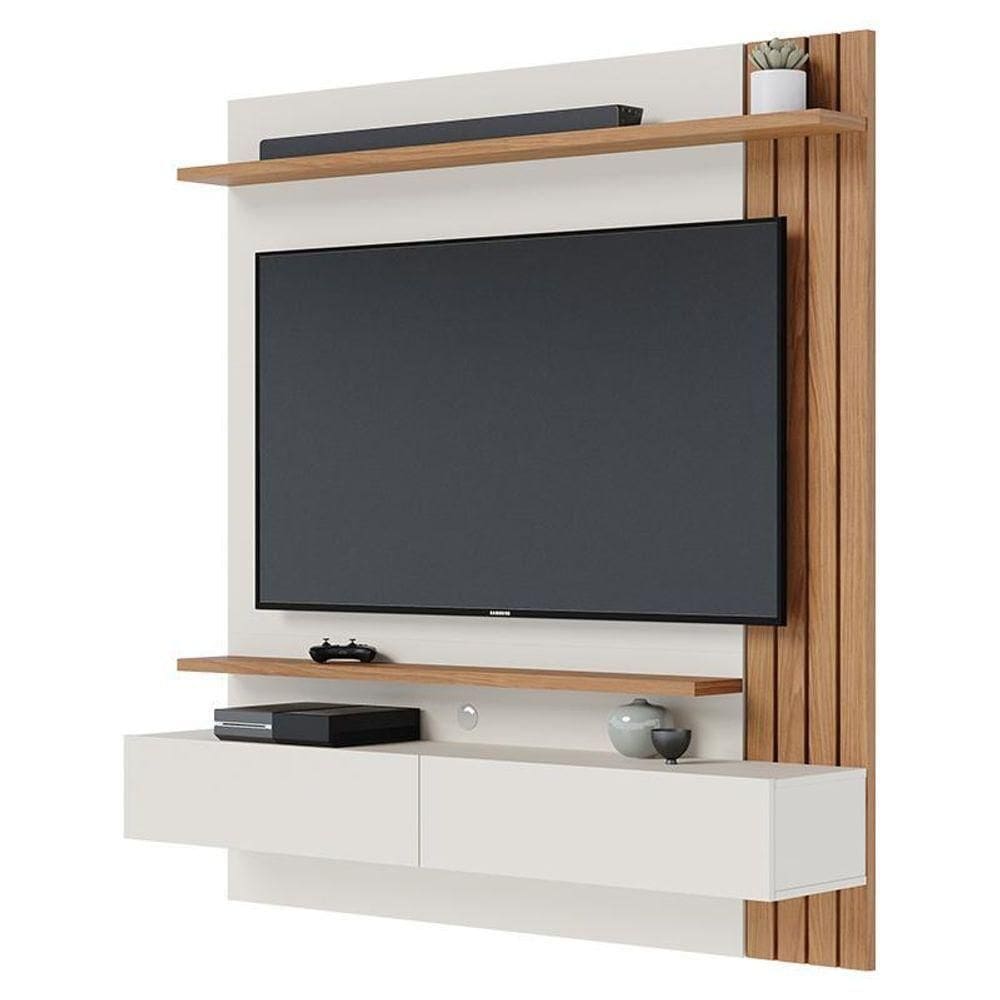 Home Suspenso Juriti Ripado Off White Matte/freijó Para Até 65” - Colibri Off White Matte/freijó